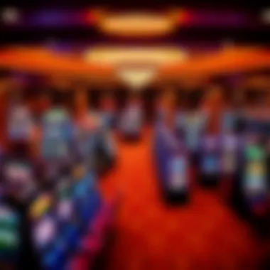 A panoramic view of the casino floor filled with various games.