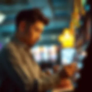 Analyzing Different Scratch-Off Options A thoughtful individual analyzing different scratch-off options