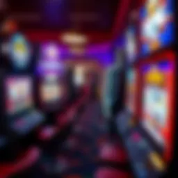 A vibrant display of slot machines at Jake's 58 Casino showcasing various themes and styles