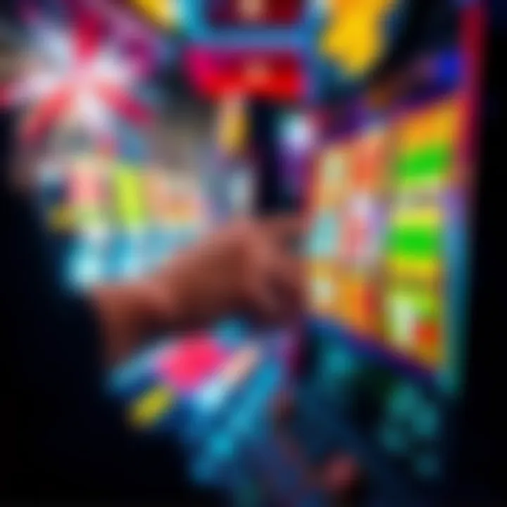 Modern Gaming Technology in Slots A close-up of a player’s hand interacting with a modern touch-screen slot machine, emphasizing technology in gaming.