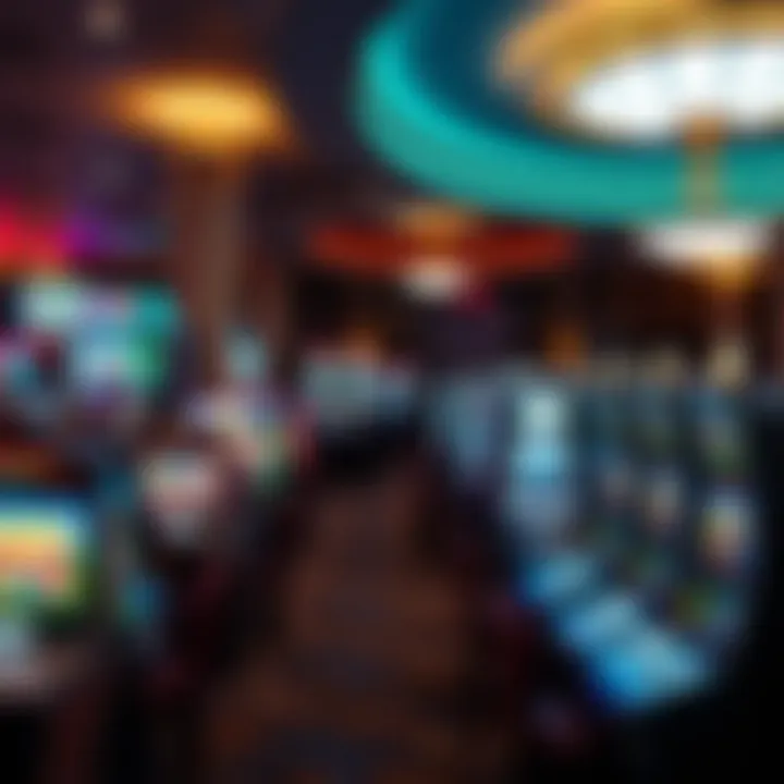 Interior of a bustling casino floor with diverse gaming tables and slot machines