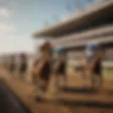 Live Horse Racing Excitement at New Orleans Racetrack A stunning view of the New Orleans racetrack during a live horse race