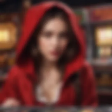 An artistic representation of Red Riding Hood woven into the slot machine's design.