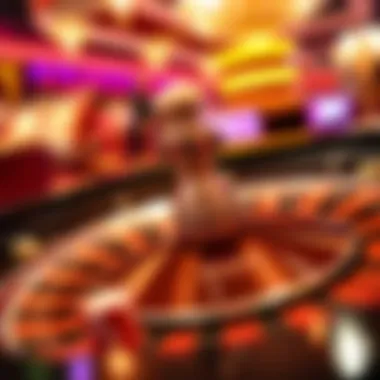 A roulette wheel spinning with chips placed around it