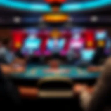 Digital Poker Tournament in Action A digital poker table showcasing an online tournament in progress.