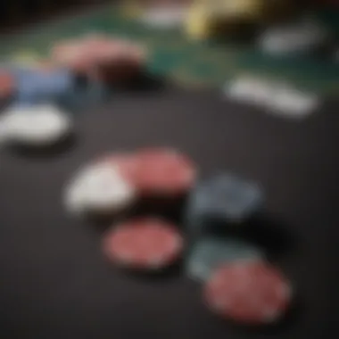 Close-up of poker chips and cards