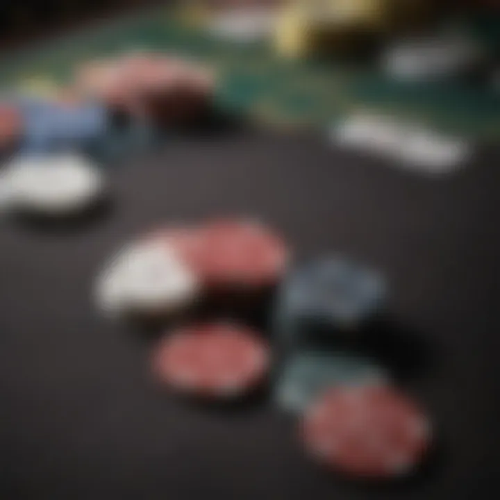 Close-up of poker chips and cards