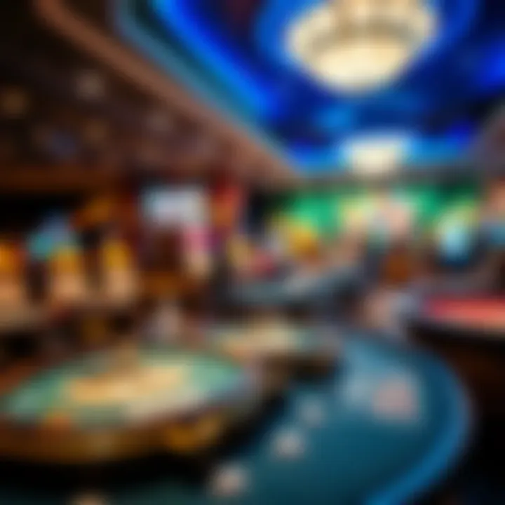 An intricate layout of casino gaming tables showcasing various games.