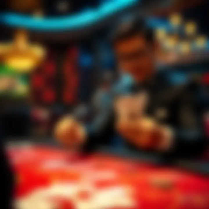 Croupier showcasing card dealing skills at a gaming table