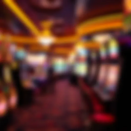 A vibrant casino floor showcasing various slot machines and gaming tables